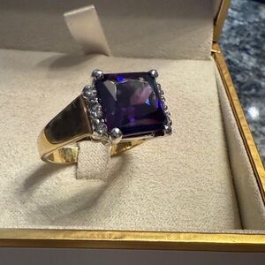 Elegant Gold electroplated and Purple Gemstone Ring 9 1/2